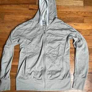 Adidas Zip-Up Hooded Sweatshirt, Gray w/ reflective stripe around hood, Medium